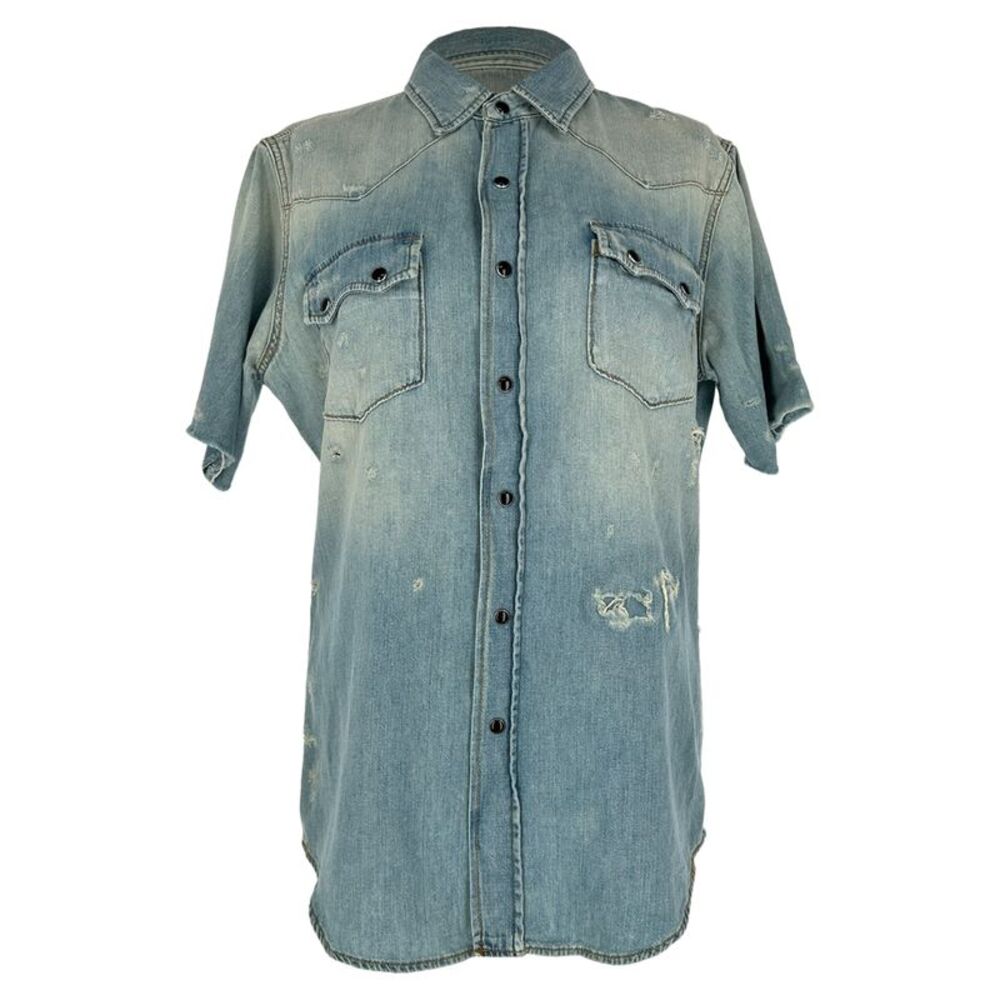 Saint Laurent Shortsleeve Denim Shirt in Blue Cotton